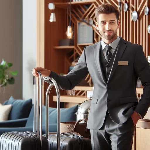 Hotel staff member with a luggage trolley
